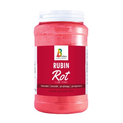 1-2 Taste BColors - Rubin Red Natural Food Colour Powder shown in a labeled plastic jar with white lid on white background